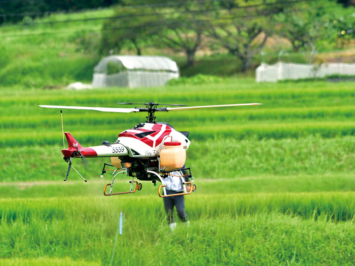 ラジコンヘリで散布