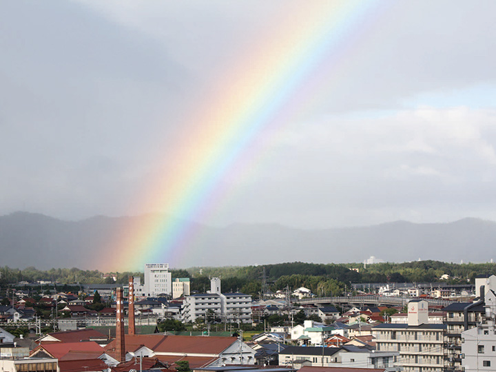 煙突から伸びる虹