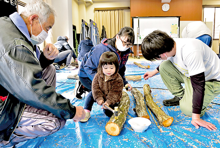 シイタケを育てよう、植菌体験