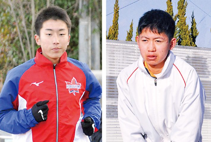ひろしま男子駅伝で広島県の７位入賞に貢献した西条農高の田原選手（左）と松賀中の新見選手