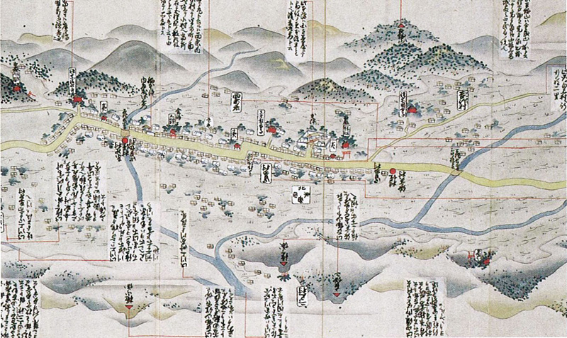 18世紀終盤に長州藩が作製した「行程記」に描かれている四日市宿