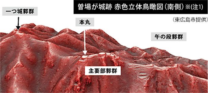 山城2_曽場が城跡 赤色立体鳥瞰図(南側)※(注1)