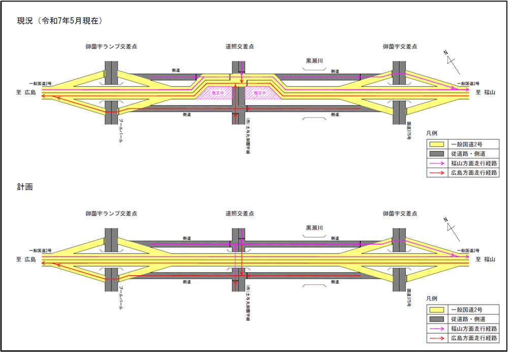 道照交差点の通行形態図