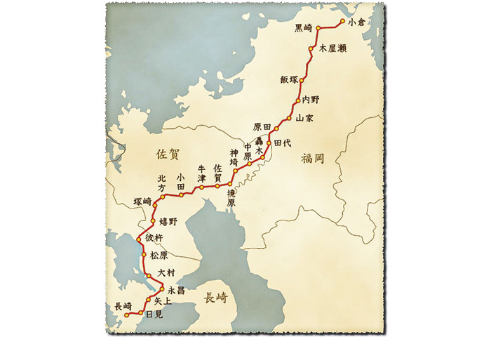 長崎街道地図（出典：旧街道ウォーキング 人力）