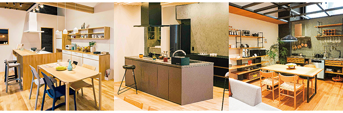 タイプ別にコーディネートされたLDK(左から「NATURAL」「MODERN」「RUSTIC」)